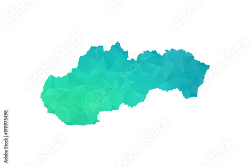 Slovakia Map - Polygon Style Vector Illustration in Green and Blue Gradient, Low Poly Geometric Design, Isolated on White Background, Perfect for Infographics and Learning Use.