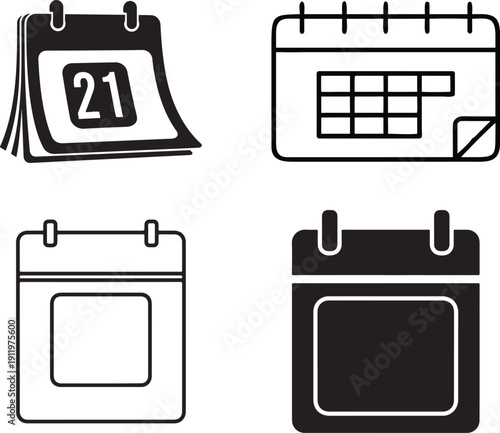 Variety of calendar icons representing scheduling planning and time management with different layout designs for appointments