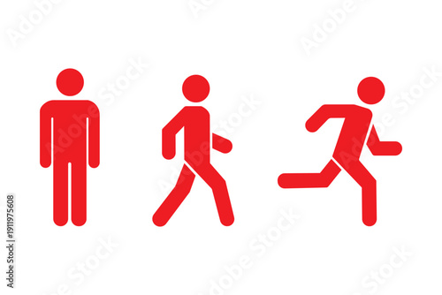 Man stands, walk and run icon set. People symbol. Person standing, walking and running illustration. Run, walk, stand. Vector illustration