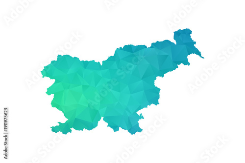 Slovenia Map - Polygon Style Vector Illustration in Green and Blue Gradient, Low Poly Geometric Design, Isolated on White Background, Perfect for Infographics and Learning Use.