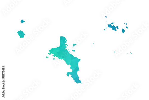 Seychelles Map - Polygon Style Vector Illustration in Green and Blue Gradient, Low Poly Geometric Design, Isolated on White Background, Perfect for Infographics and Learning Use.