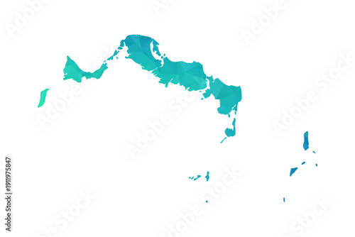 Turks and Caicos Islands Map - Polygon Style Vector Illustration in Green and Blue Gradient, Low Poly Geometric Design, Isolated on White Background, Perfect for Infographics and Learning Use.