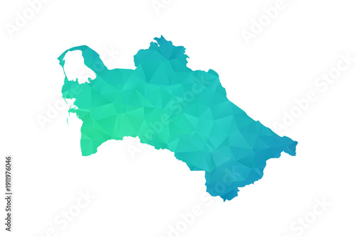 Turkmenistan Map - Polygon Style Vector Illustration in Green and Blue Gradient, Low Poly Geometric Design, Isolated on White Background, Perfect for Infographics and Learning Use.