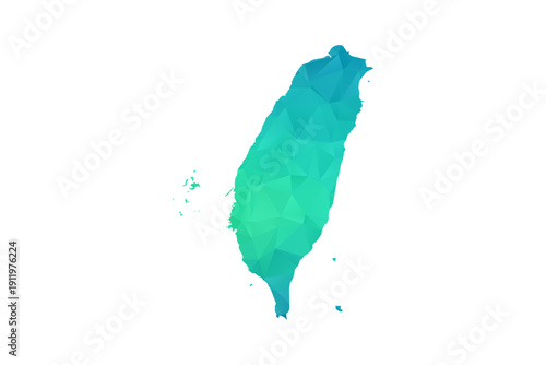 Taiwan Map - Polygon Style Vector Illustration in Green and Blue Gradient, Low Poly Geometric Design, Isolated on White Background, Perfect for Infographics and Learning Use.