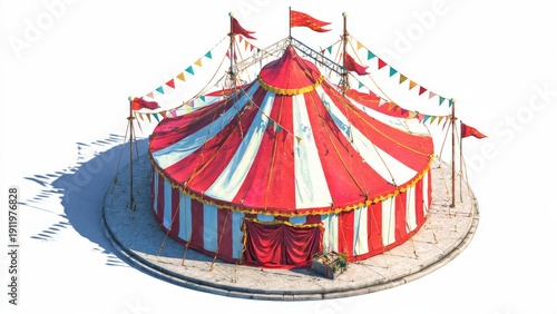 Striped Circus Big Top Tent with Flags and Banners

