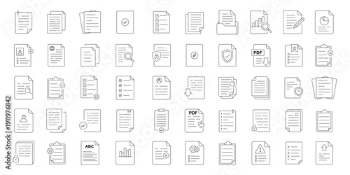 Obraz na płótnie Minimal Line Document Icon Set with Files Reports and Clipboard Symbols Vector on white background