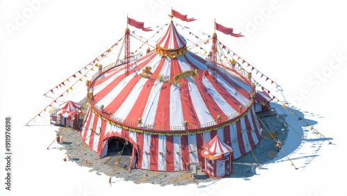 Striped Circus Big Top Tent with Flags and Banners

