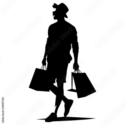 silhouette of man with summer shopping bags