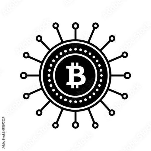 Creative digital illustration combining bitcoin and a virus-like structure.