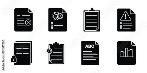 Document File Outline Icon Set  Paper Report Checklist PDF Contract Business Form and Office Documentation Line Style Symbols Vector Illustration Collection icon set.eps10