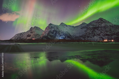 Northern lights - Norway - February arctic night sky with colorful aurora borealis