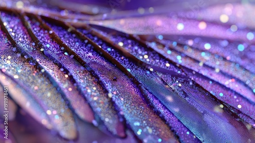 Wallpaper Mural Close-up of a shimmering, iridescent feather with textured ridges and sparkling glitter, bathed in soft, ethereal light Torontodigital.ca