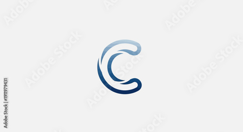 Abstract Blue Wave 'C' Logo, Fluid Curve, Minimalist Design, Isolated on White