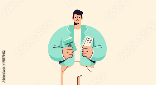 Man Holding Passport and Boarding Pass for Travel