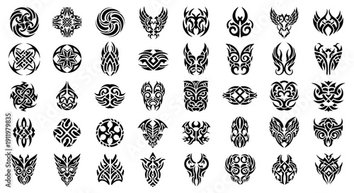 Tribal Tattoo Designs Collection - Black Abstract Symbols & Ornaments
