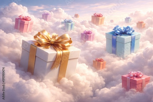 Wallpaper Mural Gift Boxes Floating On Clouds. Magical Celebration Concept. Torontodigital.ca