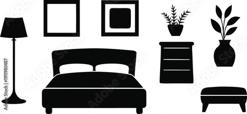 Modern Bedroom Illustration: A stylish bedroom scene, featuring elegant furnishings, creating a serene and contemporary space.