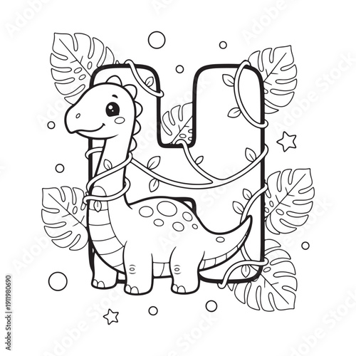 H is for Hadrosaurus Dinosaur Coloring Page for Kids Black and White Line Art