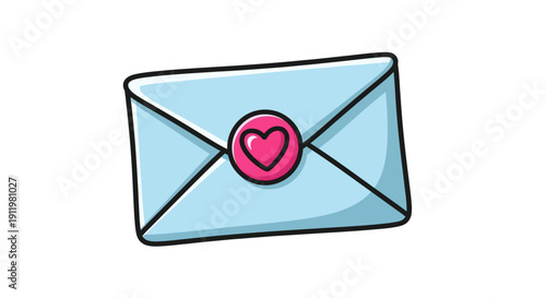 Delicate Blue Love Letter Envelope with Heart Seal Sweet Valentine s Day Mail Illustration