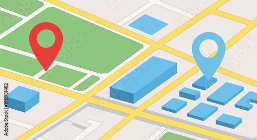 GPS Map Navigation with Two Location Pins Find Your Destination or Plan a Route