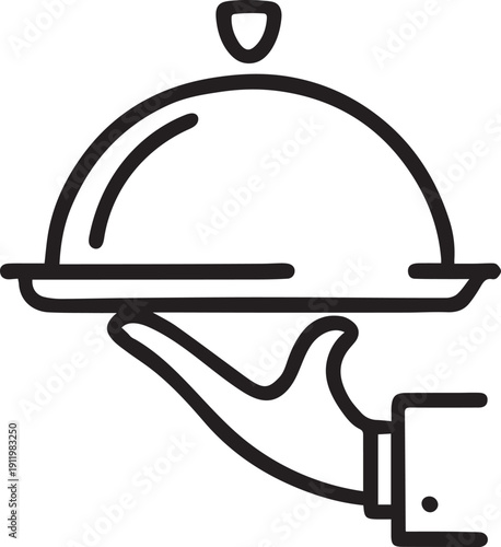 Food Serving Tray Outline Vector Icon with Hand Isolated on White Background