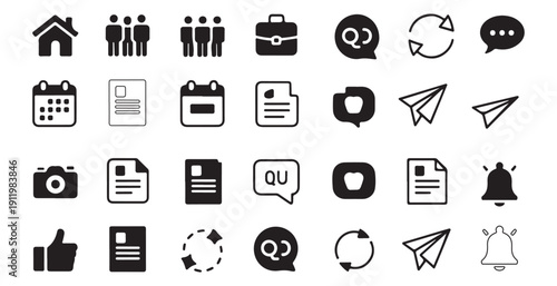 Business office and communication icons collection for website interface application and data management