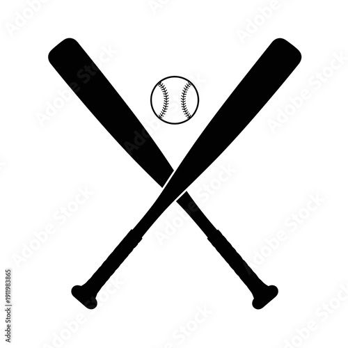 Two crossed baseball bats with a baseball in the center as a symbol of the sport