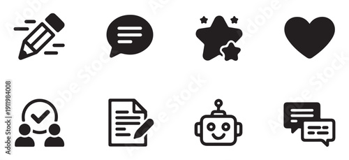 Artificial intelligence and content creation icons for digital assistant writing and smart technology