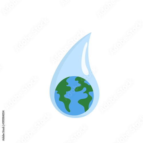Planet earth inside a water drop for conservation and clean resources