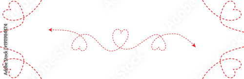Romantic valentine love heart dotted line path vector background. Continuous line drawing of a couple's journey. Simple squiggle curve swirly loop decorative element illustration. Black modern art for