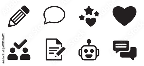 User experience and digital interaction icons for software interface web design and social engagement