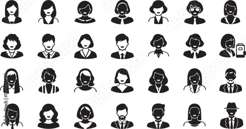 Diverse group of people icons representing various professions and roles