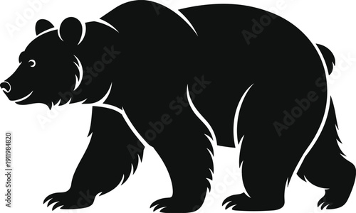 Black bear silhouette vector illustration, walking grizzly wildlife animal graphic isolated on white background, bold logo mascot design