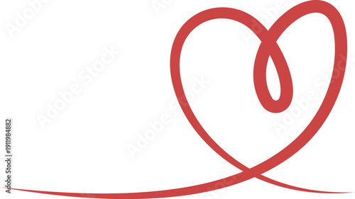 Red heart shape abstract line on white background love