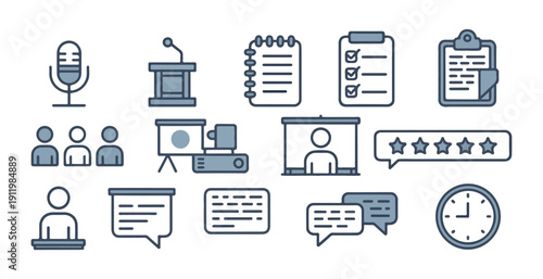 Collection of presentation and meeting icons vector illustration