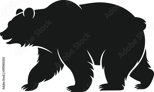 Black bear silhouette vector illustration, walking wild grizzly animal shape isolated on white background, bold wildlife logo design graphic