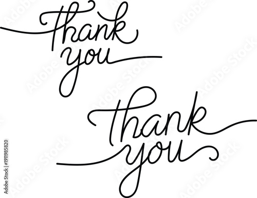 Two black handwritten thank you text lettering script