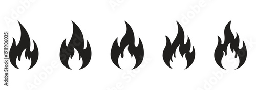 Vector fire flame icon set with burning wheat wreath symbols in orange decorative design for heat danger and logo illustration