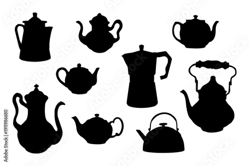 Teapots silhouettes. Basis elements set on white background