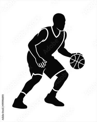 Basketball player dribbling ball silhouette illustration vector design for sports graphic