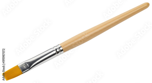Bild auf Leinwand Flat paintbrush with wooden handle isolated PNG, art supply for painting and cra