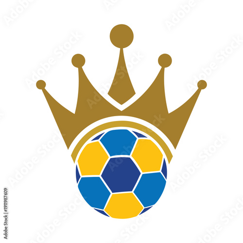 Crown with soccer ball silhouette vector illustration. Soccer football logo elements and sports icons
