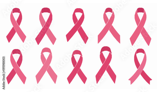 Breast cancer awareness ribbon silhouette vector set