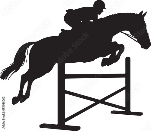 Horse jumping over obstacles with rider