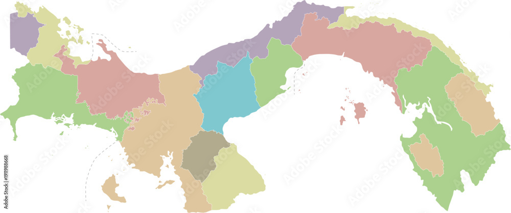 Fototapeta premium Vector blank map of Panama with provinces, indigenous regions and administrative divisions. Editable and clearly labeled layers.