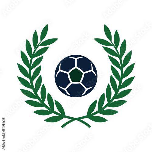 Laurel wreath with soccer ball silhouette vector illustration. Soccer football logo elements and sports icons
