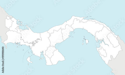 Vector blank map of Panama with provinces, indigenous regions and administrative divisions, and neighbouring countries and territories. Editable and clearly labeled layers.