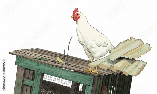 white rooster in a cage
