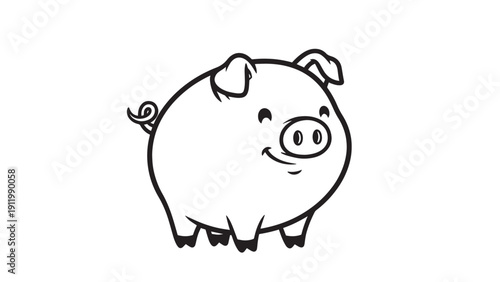 Playful cartoon pig illustration with curly tail and friendly expression.