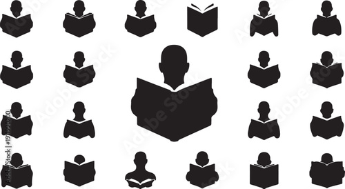 A diverse group of people engaged in reading various books and materials.